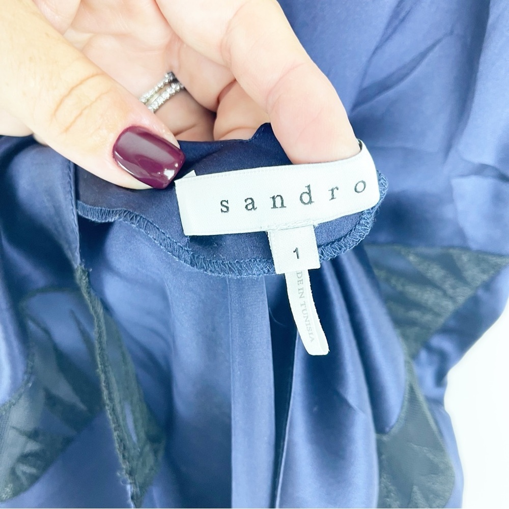 Sandro Silk Side Lace Panel Blouse Size 1 - Picture 8 of 13